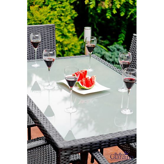 Zestaw mebli jadalnianych z technoratanu (stół 150×90 cm + 6 × krzesła) AVVICENTE, czarny