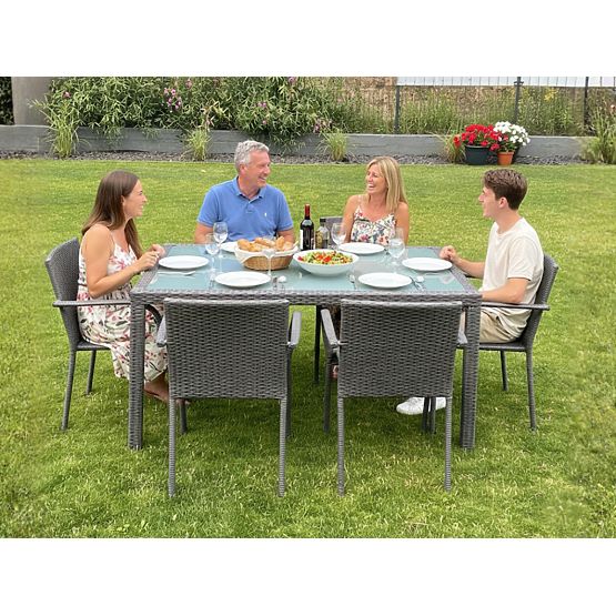 Zestaw mebli jadalnianych z technoratanu (stół 150x90cm + 6 krzeseł) AVVICENTE szary