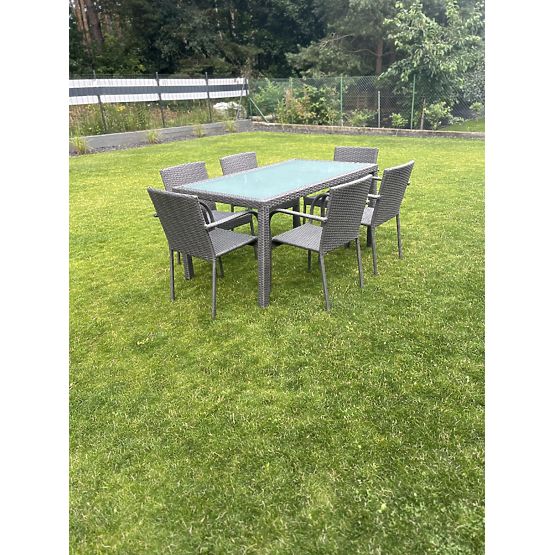 Zestaw mebli jadalnianych z technoratanu (stół 150x90cm + 6 krzeseł) AVVICENTE szary