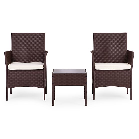 Zestaw mebli ogrodowych 2 fotele + stolik szkło hartowane brązowy MultiGarden