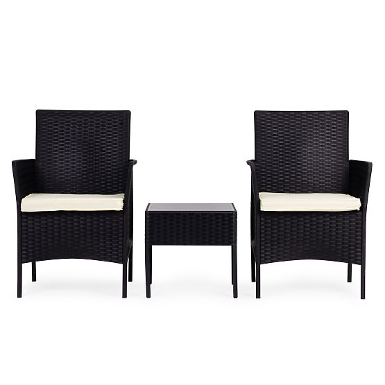 Zestaw mebli ogrodowych 2 fotele + stolik szkło hartowane czarny MultiGarden