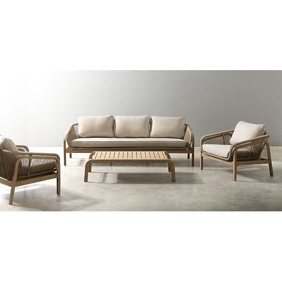 Zestaw mebli ogrodowych Belpasso, plecionka, drewno eukaliptusowe FSC, wygląd teakowy, jasnobeżowy