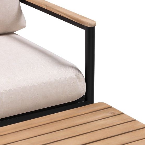 Zestaw mebli ogrodowych Porticello, aluminiowy, drewno akacjowe FSC, wygląd teakowy, beżowy/czarny