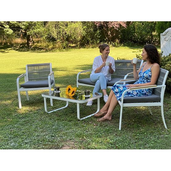 Zestaw mebli ogrodowych z aluminium (2 x fotel, sofa + stolik) RARO biały, szary