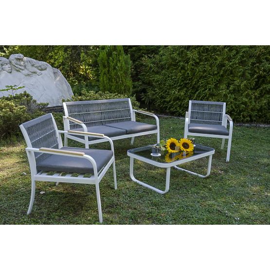 Zestaw mebli ogrodowych z aluminium (2 x fotel, sofa + stolik) RARO biały, szary