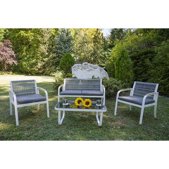 Zestaw mebli ogrodowych z aluminium (2 x fotel, sofa + stolik) RARO biały, szary