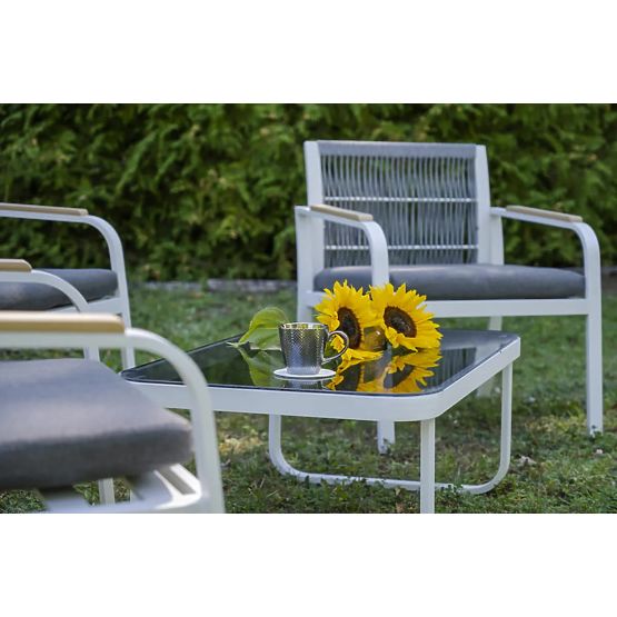 Zestaw mebli ogrodowych z aluminium (2 x fotel, sofa + stolik) RARO biały, szary