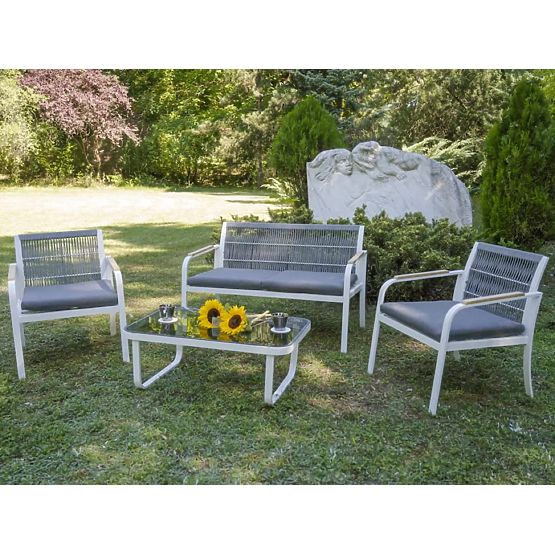Zestaw mebli ogrodowych z aluminium (2 x fotel, sofa + stolik) RARO biały, szary