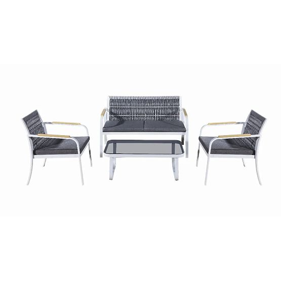 Zestaw mebli ogrodowych z aluminium (2 x fotel, sofa + stolik) RARO biały, szary