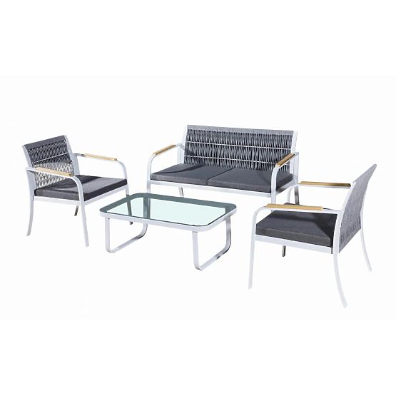 Zestaw mebli ogrodowych z aluminium (2 x fotel, sofa + stolik) RARO biały, szary