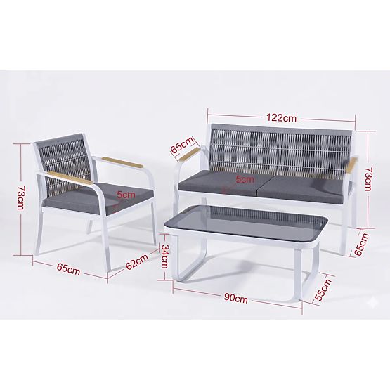 Zestaw mebli ogrodowych z aluminium (2 x fotel, sofa + stolik) RARO biały, szary