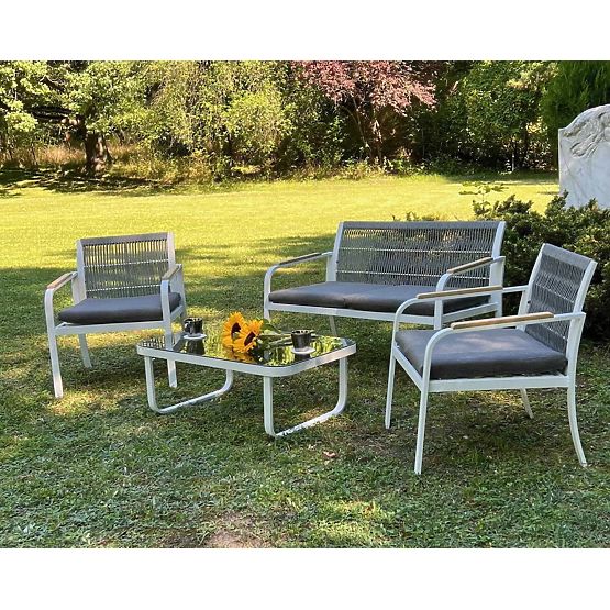 Zestaw mebli ogrodowych z aluminium (2 x fotel, sofa + stolik) RARO biały, szary
