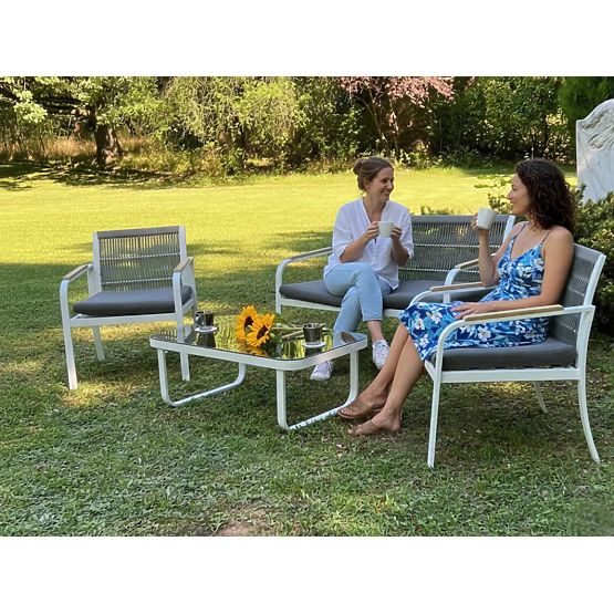 Zestaw mebli ogrodowych z aluminium (2 x fotel, sofa + stolik) RARO biały, szary