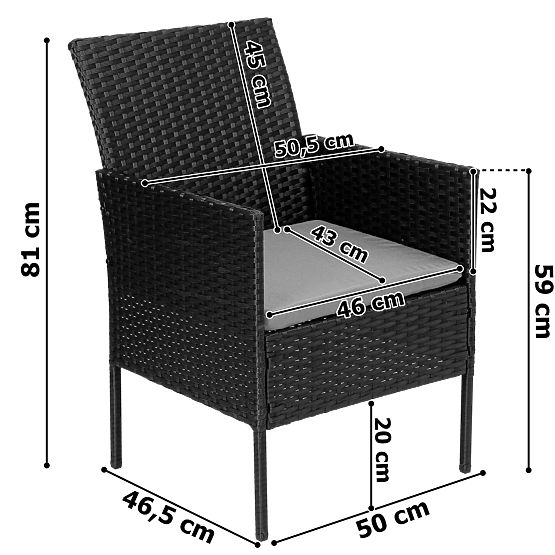 Zestaw mebli ogrodowych z technoratanu MAGNOLIA czarny z szarymi poduszkami