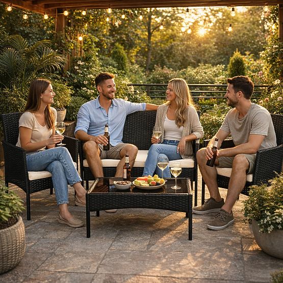 Zestaw mebli ogrodowych z technorattanu ławka stół krzesła czarny MultiGarden