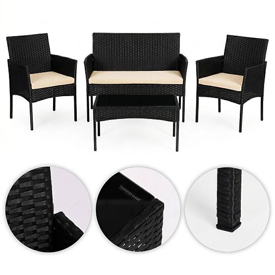 Zestaw mebli ogrodowych z technorattanu ławka stół krzesła czarny MultiGarden