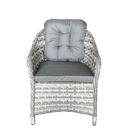 Zestaw mebli stołowych z technoratanu (4 krzesła + okrągły stół) MODERNO jasnoszary