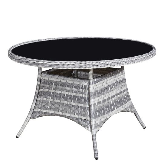 Zestaw mebli stołowych z technoratanu (4 krzesła + okrągły stół) MODERNO jasnoszary