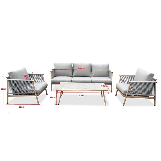 Zestaw mebli tarasowych z aluminium (Duża sofa, 2 x fotel i stolik) BLANDO jasnoszary, aluminium