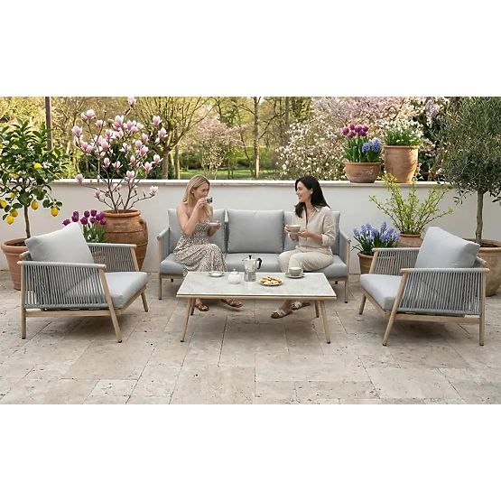 Zestaw mebli tarasowych z aluminium (Duża sofa, 2 x fotel i stolik) BLANDO jasnoszary, aluminium