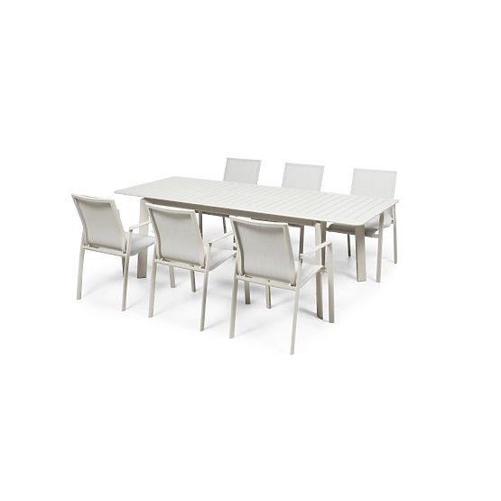 Zestaw ogrodowy Canelli, stół rozkładany 175-234 cm + 6 krzeseł, aluminiowy, jasnobeżowy