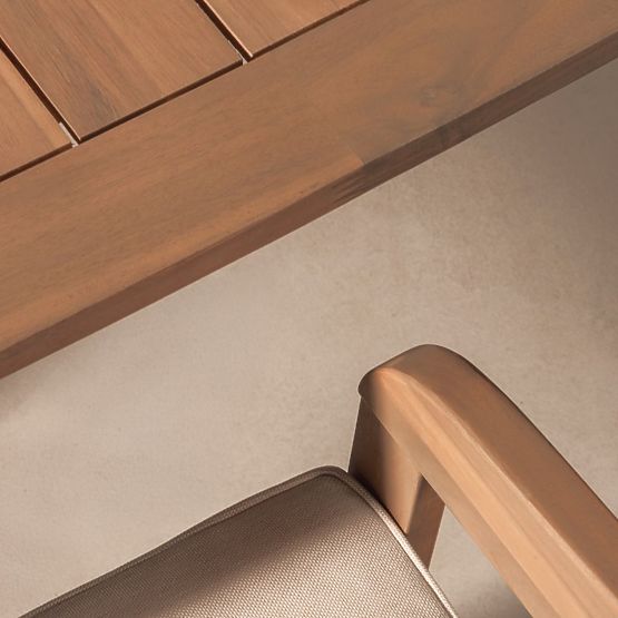 Zestaw ogrodowy Satori, stół 183 cm + 4 krzesła, drewno akacjowe FSC, wygląd teakowy, beżowy, zaokrą