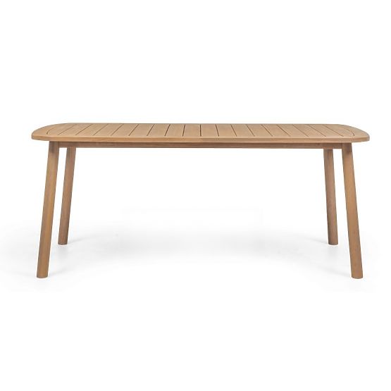 Zestaw ogrodowy Satori, stół 183 cm + 6 krzeseł, drewno akacjowe FSC, wygląd teakowy, beżowy, zaokrą