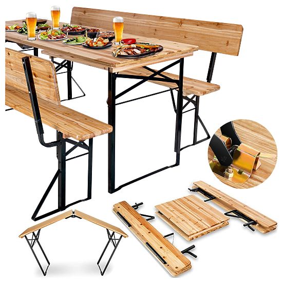 Zestaw ogrodowy stalowo-drewniany PORTER stół 170 cm + 2 ławki