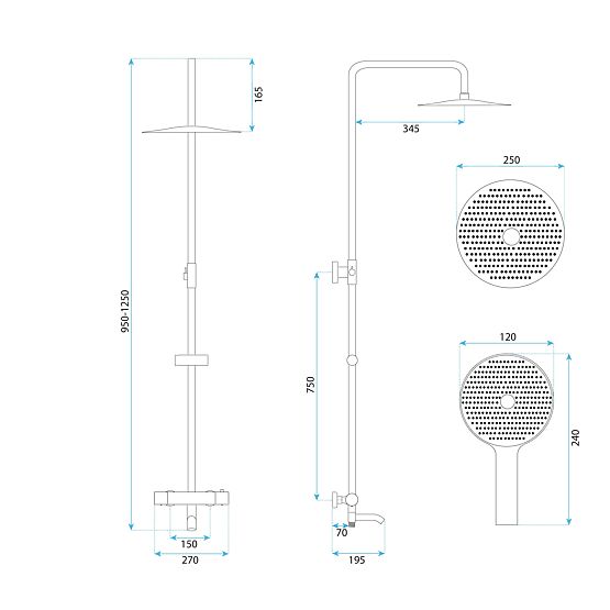 Zestaw Prysznicowy z Termostatem Rea Lungo Diamond Miedziany
