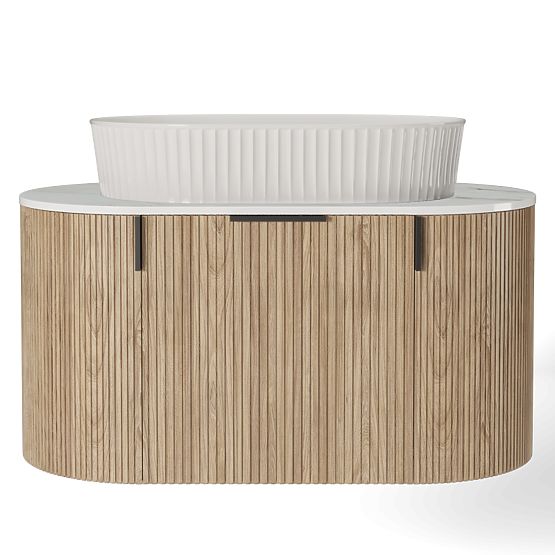 Zestaw szafka z blatem i umywalką La simplicite 80 cm, żłobiona, zaokrąglona, Glit White/dąb
