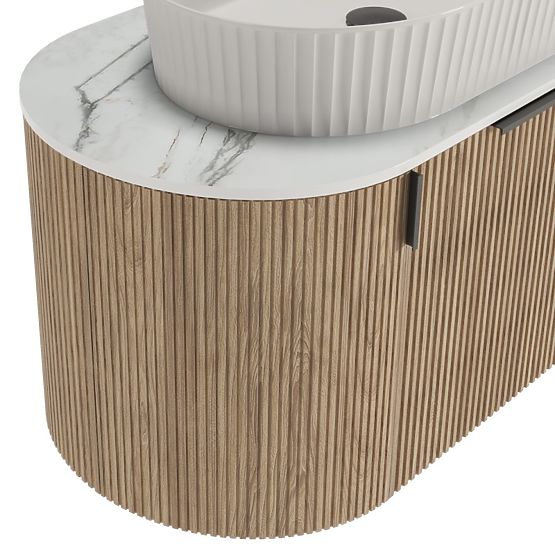Zestaw szafka z blatem i umywalką La simplicite 80 cm, żłobiona, zaokrąglona, Glit White/dąb