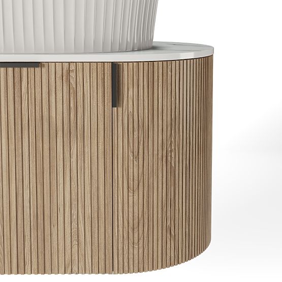 Zestaw szafka z blatem i umywalką La simplicite 80 cm, żłobiona, zaokrąglona, Glit White/dąb
