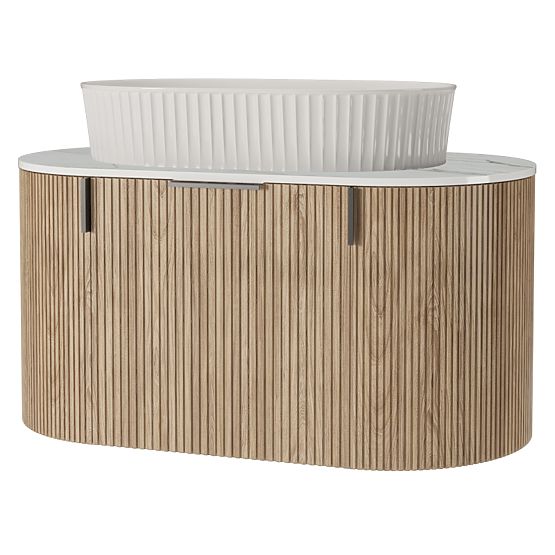 Zestaw szafka z blatem i umywalką La simplicite 80 cm, żłobiona, zaokrąglona, Glit White/dąb