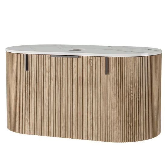 Zestaw szafka z blatem i umywalką La simplicite 80 cm, żłobiona, zaokrąglona, Glit White/dąb