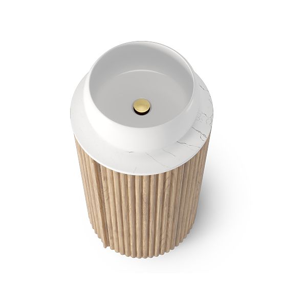 Zestaw szafki z blatem i umywalką La promessa 40 cm, żłobkowany, zaokrąglony, dąb/biały