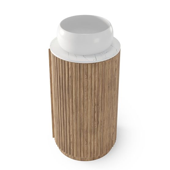 Zestaw szafki z blatem i umywalką La promessa 40 cm, żłobkowany, zaokrąglony, dąb/biały