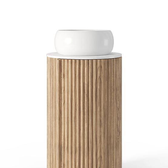 Zestaw szafki z blatem i umywalką La promessa 40 cm, żłobkowany, zaokrąglony, dąb/biały