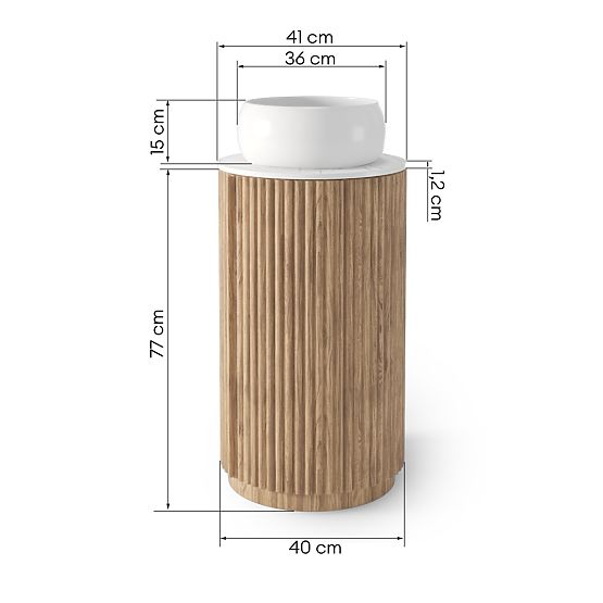 Zestaw szafki z blatem i umywalką La promessa 40 cm, żłobkowany, zaokrąglony, dąb/biały