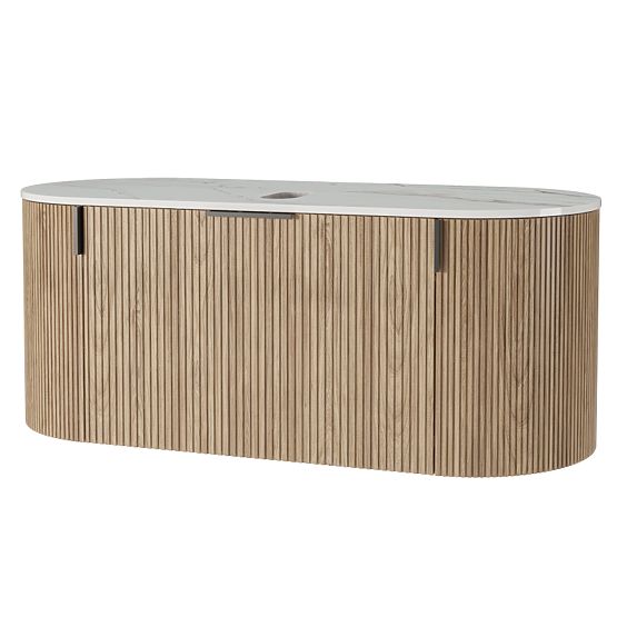 Zestaw szafki z blatem i umywalką La simplicite 100 cm, żłobiona, zaokrąglona, Glit White/dąb