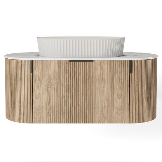 Zestaw szafki z blatem i umywalką La simplicite 100 cm, żłobiona, zaokrąglona, Glit White/dąb