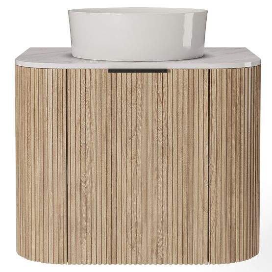 Zestaw szafki z blatem i umywalką Matinale 60 cm, żłobiona, zaokrąglona, Glit White/akacja