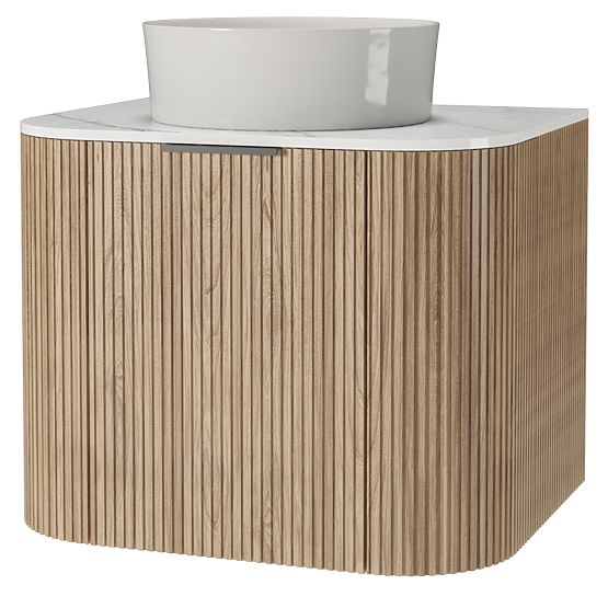 Zestaw szafki z blatem i umywalką Matinale 60 cm, żłobiona, zaokrąglona, Glit White/akacja