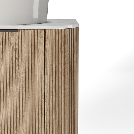 Zestaw szafki z blatem i umywalką Matinale 60 cm, żłobiona, zaokrąglona, Glit White/akacja