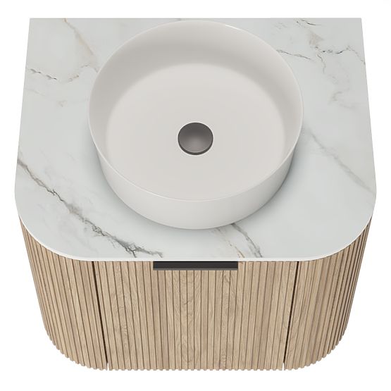 Zestaw szafki z blatem i umywalką Matinale 60 cm, żłobiona, zaokrąglona, Glit White/akacja