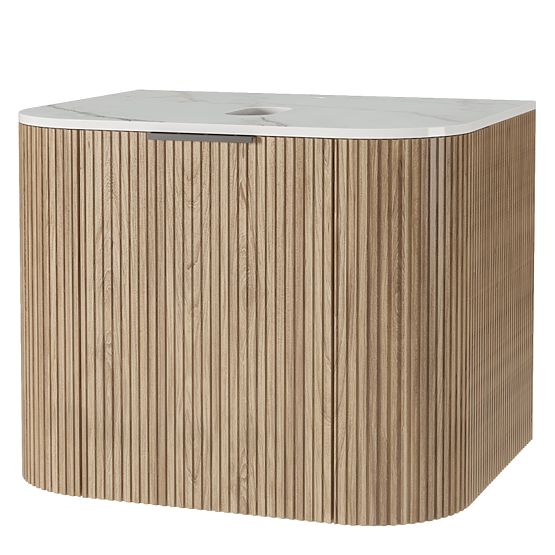 Zestaw szafki z blatem i umywalką Matinale 60 cm, żłobiona, zaokrąglona, Glit White/akacja