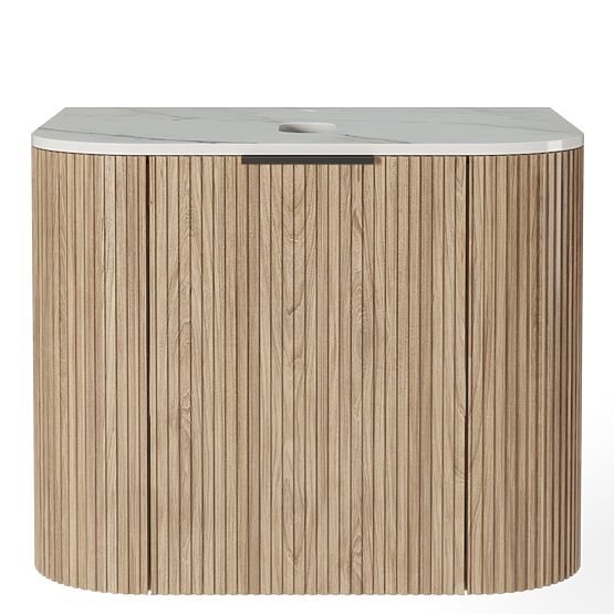 Zestaw szafki z blatem i umywalką Matinale 60 cm, żłobiona, zaokrąglona, Glit White/akacja