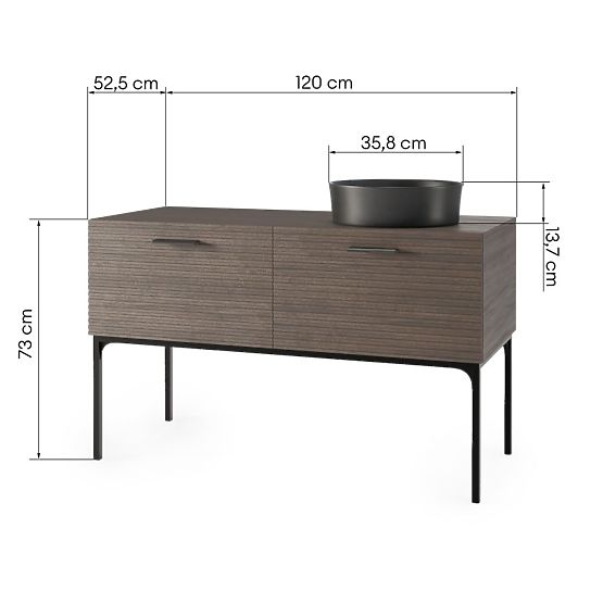 Zestaw szafki z umywalką La Purete 120 cm, żłobkowana, orzech/czarny