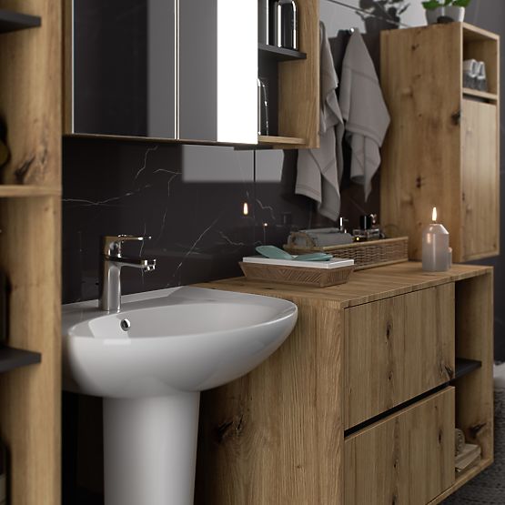 ZESTAW WISZĄCYCH MEBLI ŁAZIENKOWYCH VAMI DĄB ARTISAN / GRAFITOWY SZARY