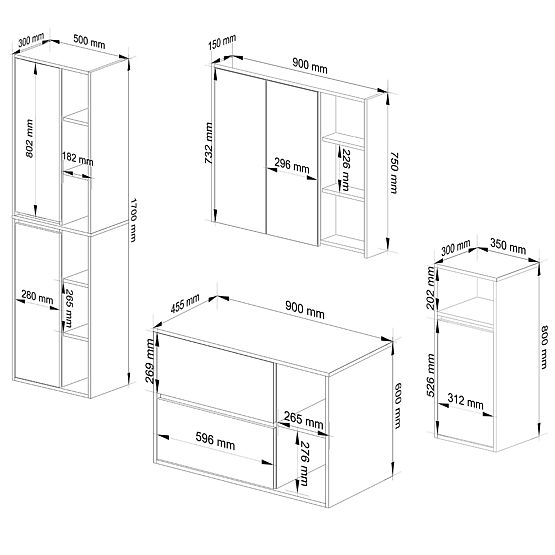 ZESTAW WISZĄCYCH MEBLI ŁAZIENKOWYCH VAMI DĄB ARTISAN / GRAFITOWY SZARY
