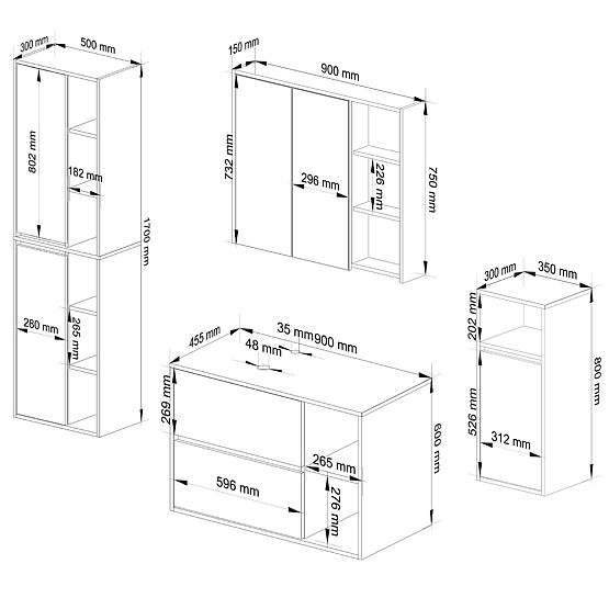ZESTAW WISZĄCYCH MEBLI ŁAZIENKOWYCH Z OTWORAMI VAMI BIAŁY / DĄB SONOMA